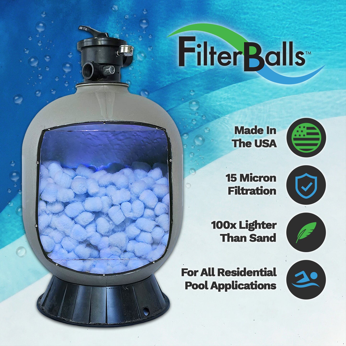 FilterBalls eBlu™ (4-Pack) - For sand housings rated at 300 to 400 Lbs