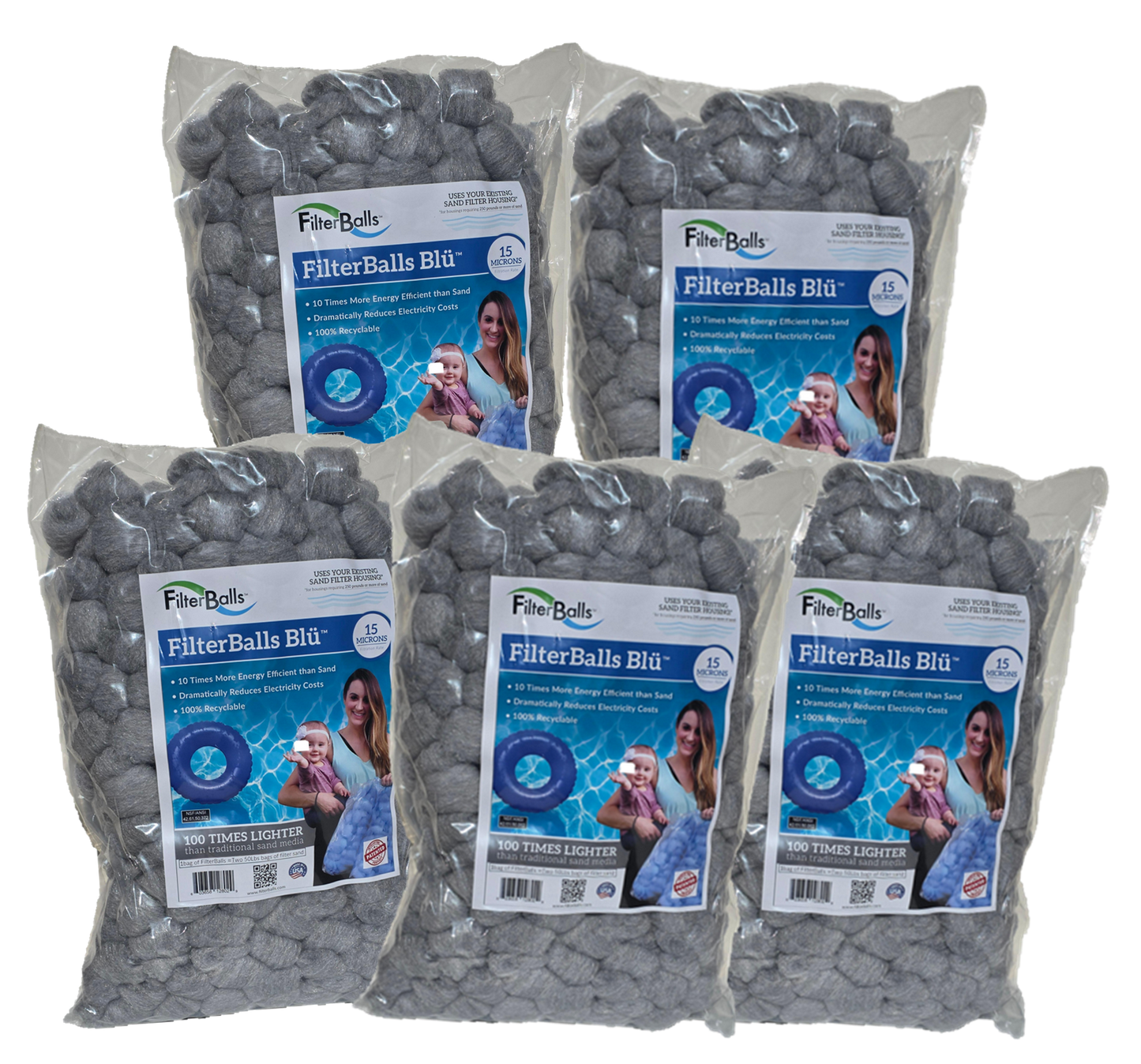 FilterBalls eBlu™ (5-pack) -   For sand housings rated at 425 to 500 Lbs